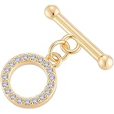 Beebeecraft 10 Sets Small 18K Gold Plated Toggle Clasp Cubic Zirconia OT T-bar Closure Connector End Clasp for Bracelet Necklace Jewelry Making DIY Findings