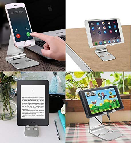 Foldable Tablet Stand, ZOORE Adjustable Phone Stand - Portable Full Alumimum Desktop Tablet Holder Stand compatible with iPad, iPhone, Nintendo Switch, Samsung Tab S7, Fire Tablet, Kindl - Silver