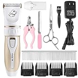 Pedy Dog Clipper Kit,Professional Rechargeable Cordless Pet Grooming Kit, Low Noise Cat Dog Hair Trimmers Dog Shaver with Two Batteries, Scissors and Comb Guides