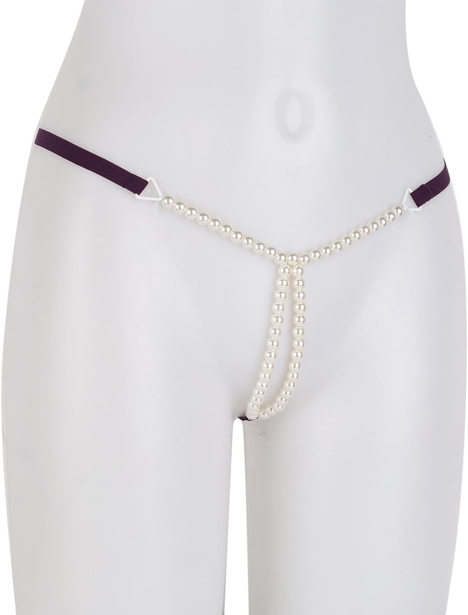 ranrann Womens Sexy Pearls Mini G-String Thongs Underwear T Back Massage Chain Bikini Briefs Purple One Size: Clothing