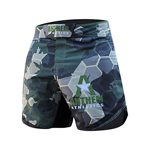 Anthem Athletics Defiance Kickboxing Short MMA Shorts - Muay Thai, BJJ, WOD, Cross-Training, OCR - Green Camo Hex - 34"