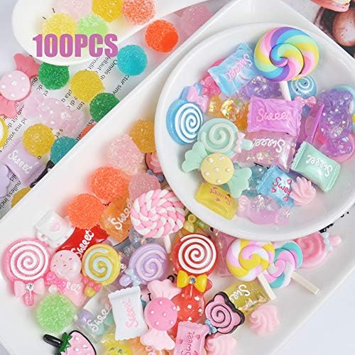 Charms Cute Set, 100pcs Charms for Slime Assorted Fruits Candy Sweets Flatback Resin Cabochons for Craft Making, Ornament Scrapbooking DIY Crafts by Sportsvoutdoors