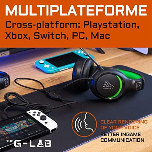 The g-lab - korp yttrium - fones de ouvido para jogos para pc, ps4, ps5, xbox, switch, fones de ouvido para jogos com microfone dobrável, fones de ouvido estéreo para jogadores com microfone - microfone com entrada de 3,5 mm