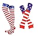 Bienvenu Women's Extra Long Striped Socks Glove Set Over Knee High Opaque Stockings,Red Blue