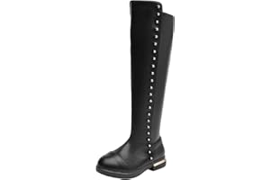 WUIWUIYU Girls Cute Zip-Up Knee High Boots Warm Fur-Lined Snow Boots Waterproof Long Ridding Boot
