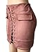 Allegrace Women Sexy Lace Up Bodycon Faux Suede Fashion Big Pocket Mini Skirt Pink S