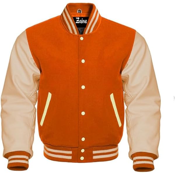 Letterman Base Ball Varsity Jacket College Retro Orange Wool Body