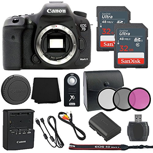 Canon EOS 7D mark II 20.2MP Digital SLR Camera Body Only + 2 32GB Sandisk Ultra SD Cards + Wireless Shutter Remote + Memory Card Reader + Cleaning Cloth + 3 Piece Filter Kit- International Model