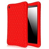 Fintie Silicone Case for Amazon Fire HD 8 - [Honey Comb Series] Light Weight [Anti Slip] Shock Proof Silicone Protective Cover [Kids Friendly] for Fire HD 8 Tablet (2016 6th Generation Only), Red
