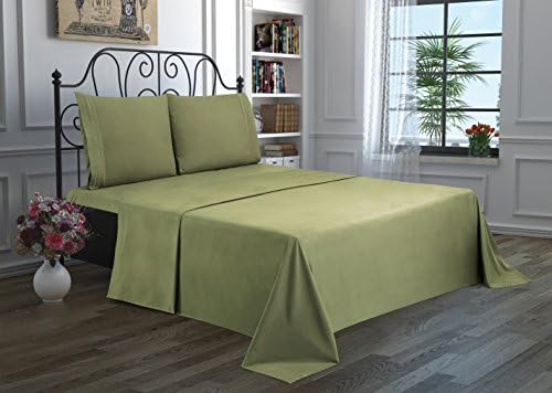 3 Piece Solid Bedsheet Set with 1 Pillow Case &amp; 1 Deep Pocket Fitted &amp; 1 Flat Sheet Wrinkle-Free Stain Resistant Extra Soft Breathable Hypoallergenic Brushed Microfiber Bedding Sheets Sage-Twin