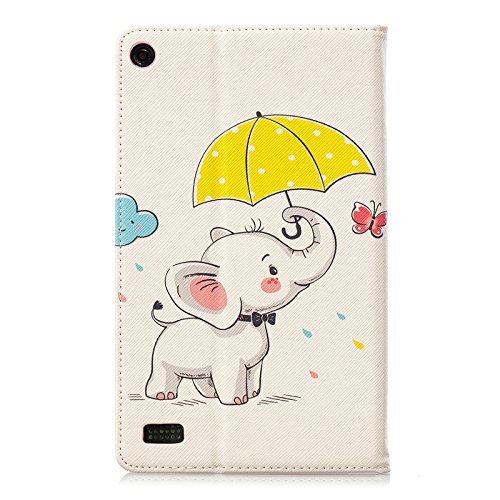LittleMax(TM) Fire 7 Case,Colorful Leather Case Kickstand Soft Gel Protective Case with [Card Slot] for Amazon Kindle Fire 7 5th Gen 2015 &7th Gen 2017 Release-# Yellow Umbrella Elephant - Thumbnail 3