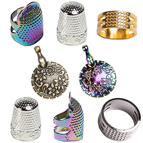 GYGYL 6Pcs Sewing Thimble with 2Pcs Yarn Cutter Pendant, Sewing Thimble Finger Protector, Accessories DIY Sewing Tools
