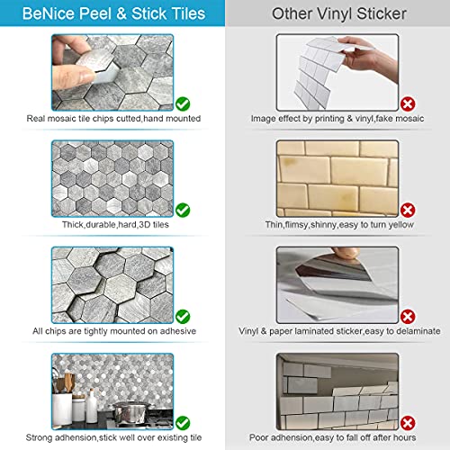 BeNice Hexagon Peel and Stick Backsplash Tiles for Kitchen,Tile