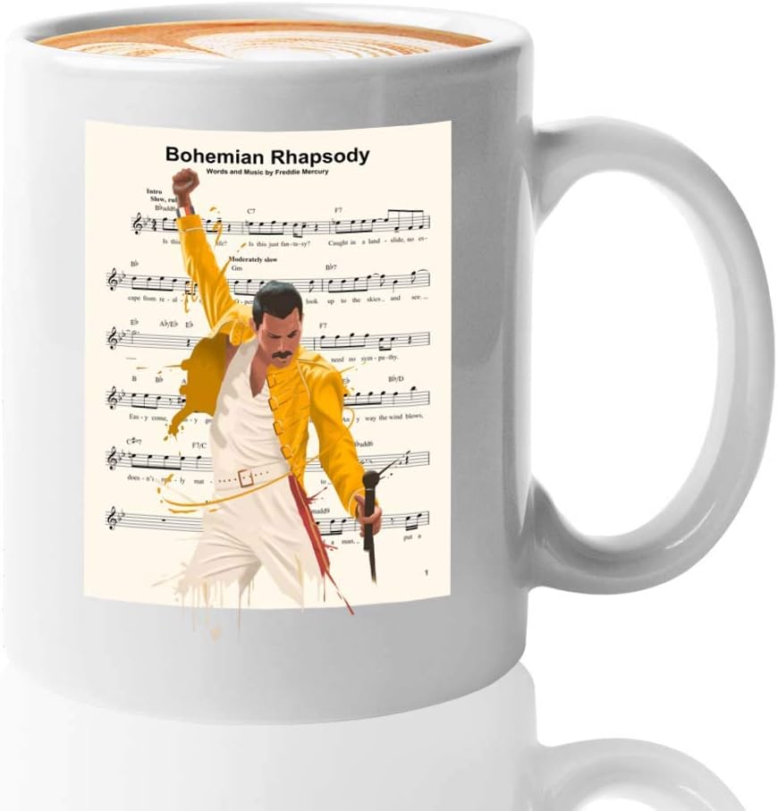 Music Coffee Mug - Bohemian Rhapsody Queen Sheet Notes - Hobby Music Instruments Musician Song Notes Band Singer Vocalist Fan For Men Women (11oz,White)