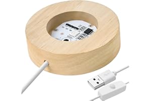 IFOLAINA Wood Light Base Small Wooden LED Display Stand Multicolor Changing Round Lighted Up Stand for Illuminate 3D Crystal Ball Glass Art