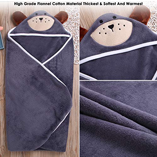 Baby Hooded Towel Flannel Washcloth Bath Blanket, Yinuoday Premium Absorbent Soft Infant Toddler Cute Animal Hooded Bath Towel Baby Shower Gift for Baby Boys and Girls/31" X 31" - Thumbnail 5