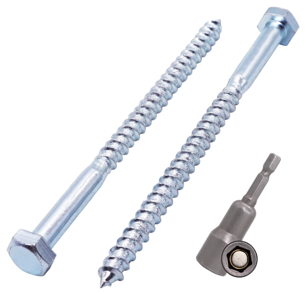 SKIR'CO (10 pcs) DIN 571 Zinc Plated Steel Hexagon Wood Screws M8 x 130 mm, Coach Screws, Hex Screw, Lag Bolts (With Magnetic Hex Bit) โ image 1