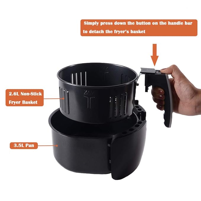 Amazon.com: Hot Air Fryer 3.5 Liter Pan- 2.6 Liter Fry Basket/ Oil Free Air Cooker with Adjustable Temperature and Time Control/ 30 Mins Auto Shut Off/ ...