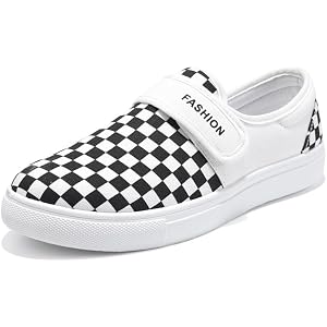 Canvas Sneakers, Slip-On Shoes with Hook and Loop Closure, Lightweight Casual Flat Skate