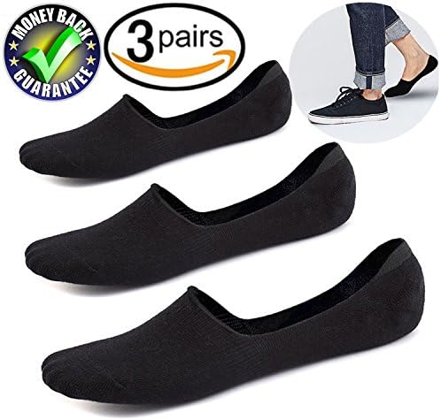 Men's Cotton No-Show Socks 3 to 6 Pack Low Cut Casual Socks Gel Tab Non Slip Invisible Flat Boat Line Anti-Slip (3 Pack_black)