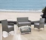 Modern Outdoor Garden, Patio 4 Piece Seat - Grey, Dark Espresso Wicker Sofa Furniture Set (Grey)
