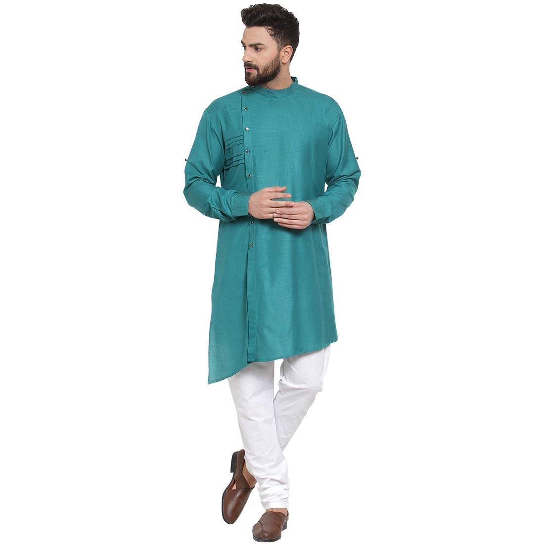 TREEMODA Green Linen Kurta Pajama Set for Men