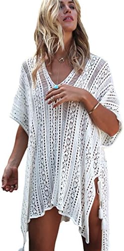Chongqing Tan Xun Knitted Hollowed Sexy V Collar Sleeve Side Strap Loose Beach Skirt (Uniform Code, White)