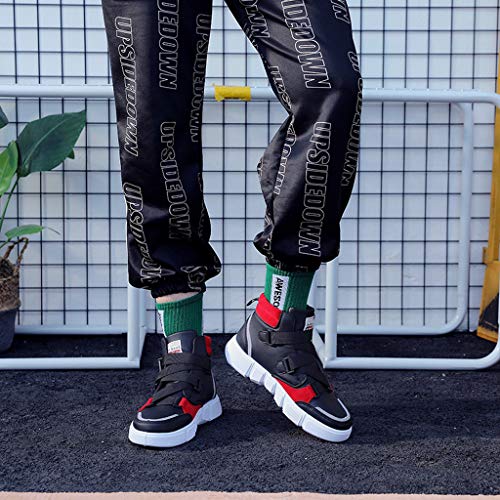 Respctful✿Men's Fashion High Top Leather Street Sneakers Sports Shoes Fashion Casual Tennis Shoes Red - Thumbnail 3