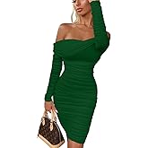 GOKATOSAU Women's Sexy Elegant Ruffle Long Sleeve Off Shoulder Ruched Party Mini Dress