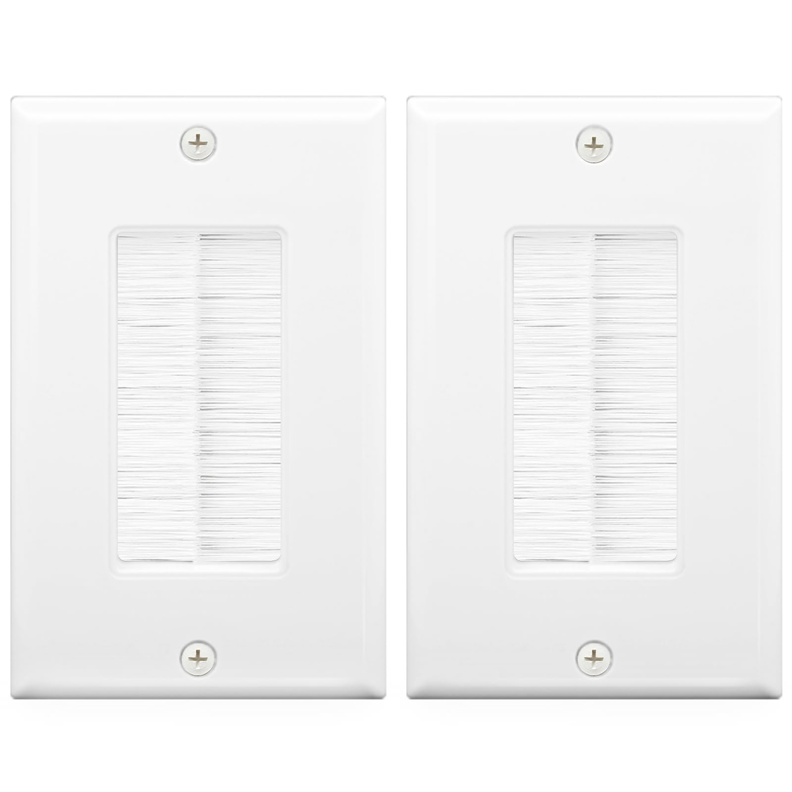 Photo 1 of VCE Brush Wall Plate Cable Pass Through, Single Gang Decorator Wall Cover for Low Voltage Cables, In-Wall Cable Management for Wall Mount TV, White (2-Pack)
