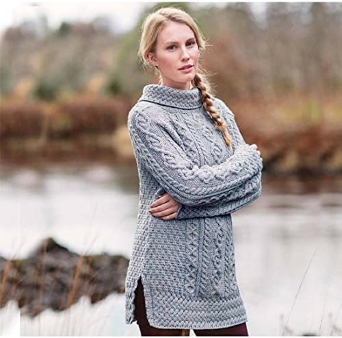 Aran Woollen MillsCarraig Donn - Ladies - 100% Soft Merino Wool - Cable Knit Sweeter Vented Roll Neck Irish Jumper