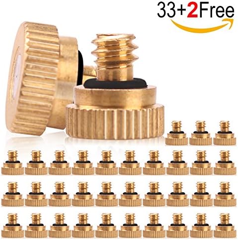 35 Pack Brass Misting Nozzles for Outdoor Cooling System, 0.012” Stainless Steel Orifice (0.3 mm) 10/24 UNC by QingZ