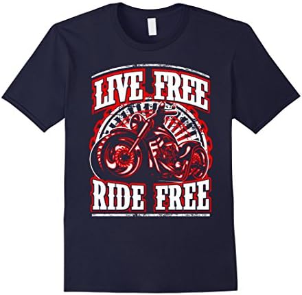 Mens Live Free Ride Free Motorcycle Rider Retro Biker T Shirt Medium Navy