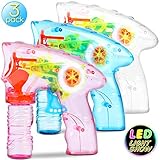 Bubble Machine Bubble Gun Shooter - 3 Pack Bubble Toy Blaster Blower for kids, Toddlers, Indoor and Outdoor with LED Flashing Lights, Sound-Free, No Batteries Needed ( 6 Pack Bubble solution Refill)
