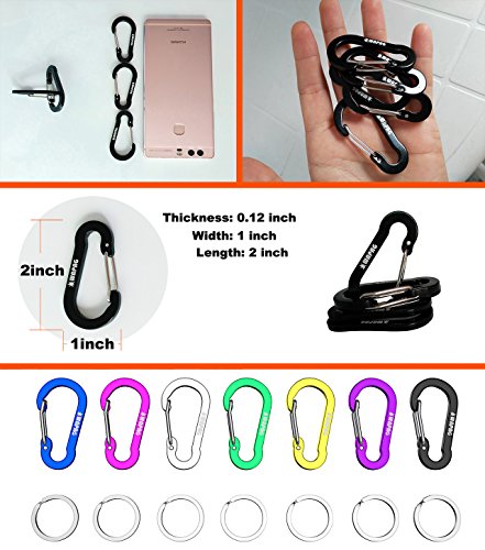 WAPAG Carabiner Clip 2Inch Aluminum Flat Gourd Shape Mini Spring Hook Keychain Keyring for Keys Small items Daily Life Hammocks Camping Hiking Running Accessories (Color) - Thumbnail 5
