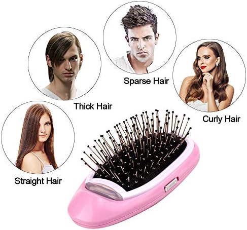 Portable Electric Ionic Hair Brush Mini Ion Comb Detangling Takeout Hairbrush (Pink)