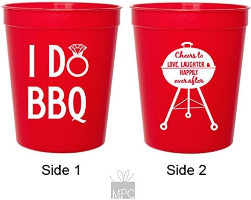 I Do BBQ, Wedding Shower, Red Plastic Stadium Cups (10 cups)
