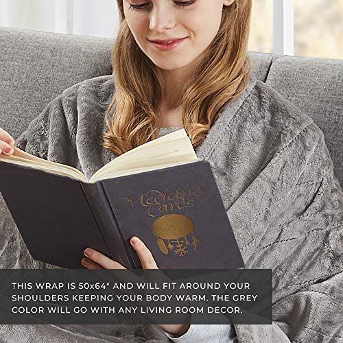 MP2 Electric Heated Poncho Shawl Wrap Sherpa Throw Blanket with Buttons Auto Shut Off 50"x 64", Grey - Thumbnail 7