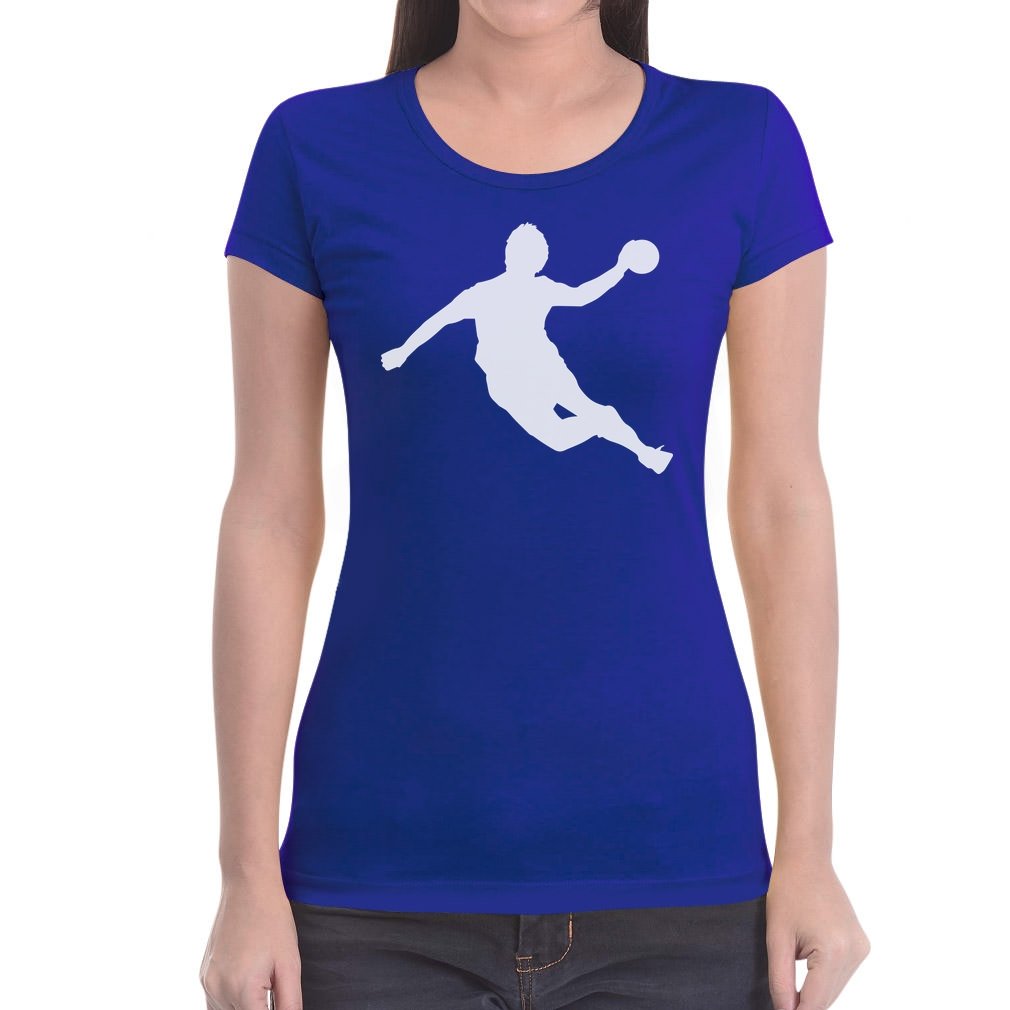 Handball Spieler in Action Silhuetten Fan Geschenk Damen TShirt Slim