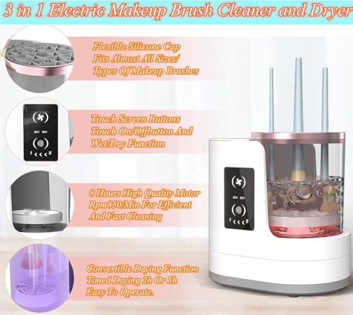 Beauenty Makeup Brush Cleaner Machine,3 In 1 Electric Makeup Brush Dryer Holder, Automatic USB Cosmetic Brushes Cleaner Tool For Clean Beauty Essentials For All Size Beauty Makeup Brush Set