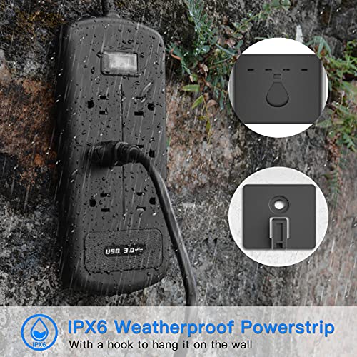 Outdoor Power Strip Weatherproof, Waterproof Surge Protector with 6