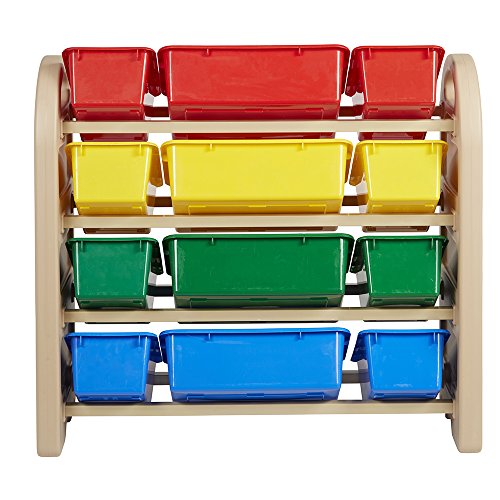 ECR4Kids 4Tier Toy Storage Organizer for Kids, Sand with 12 Assorted