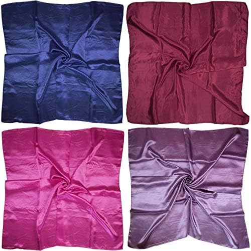 4 Pc Set Large 35 x 35 inches Satin Square Scarves Neck Hair Head Scarf Bundle