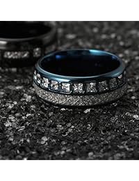 King Will Meteor - Anillo de boda de titanio de 0.315 in con circonita cúbica de color oro rosa, plata, azul