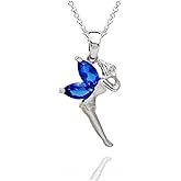 Crystalline Azuria Fairy Tinkerbell Pendant Necklace with Zirconia Crystals 18K White Gold Plated 18 inches for Women