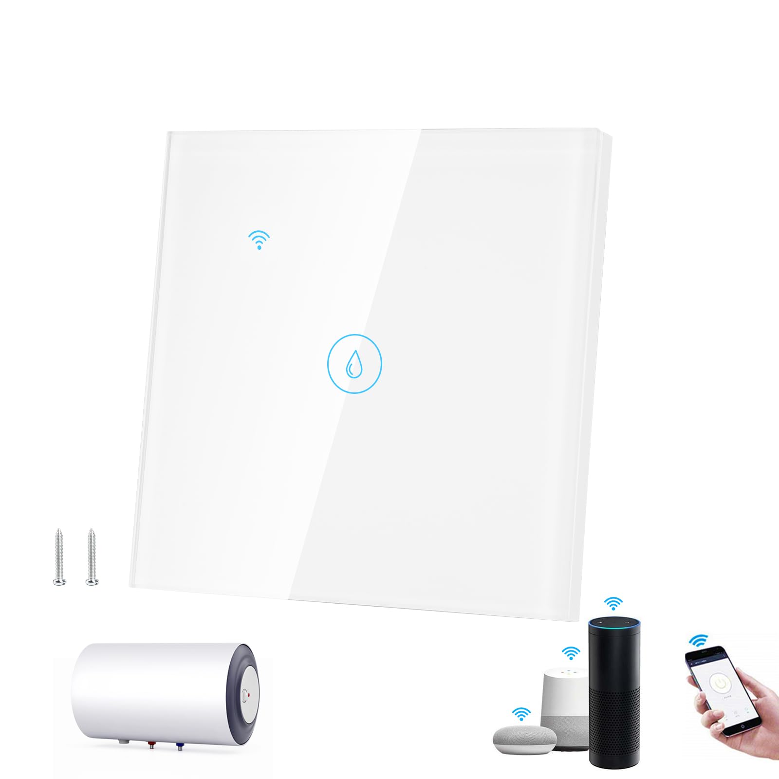 Immersion Heater Timer, 40A 8000W Smart Water Heater Switch WiFi Wall Touch Boiler Switch Compatible with Alexa & Google Assistant Smart Life APP