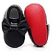HONGTEYA Red Bottoms Shoes- PU Leather Newborn Baby Shoes Girl Boy Moccasins Bebe Fringe Soft Red Soled Non-Slip Crib Shoe (11.5cm 3-6 Months 4.53inch, Bow-Black)
