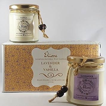 Eliora Lavender and Vanilla Scented Natural Wax Candles (Ivory) - Set of 2