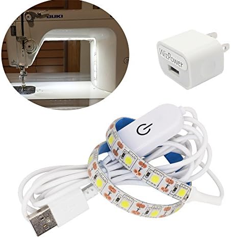 Wizpower Sewing Machine LED Strip Light, 11.87" Cold White Lighting with 6.6ft cord Touch Dimmer and USB Power, Flexible 3M Adhesive Tape Fits All Sewing Machines