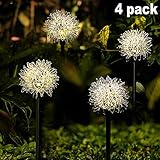 Solar Garden Lights Outdoor, 4 Pack Warm White Solar Powered Decorative Stakes Night Lights with Dandelion Flower, LED Landscape Lighting for Garden/Yard/Lawn/Patio/Walkway/Driveway/Backyard